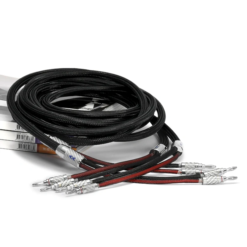 Muzishare MS-V880-F HiFi Speaker Cable, High Purity OFC Audiophile Wire with Rhodium Plated Carbon Fiber Banana Plugs