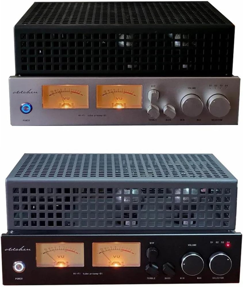 OldChen C1 HI-end 6H8C/CV181-SE Vacuum Tube Pre-Amplifier Bass Adjustment Preamp, Audiophile 5U4C Rectifier Preamp with Dual VU Meters, Ultra-Low Noise (Black, Upgrade)