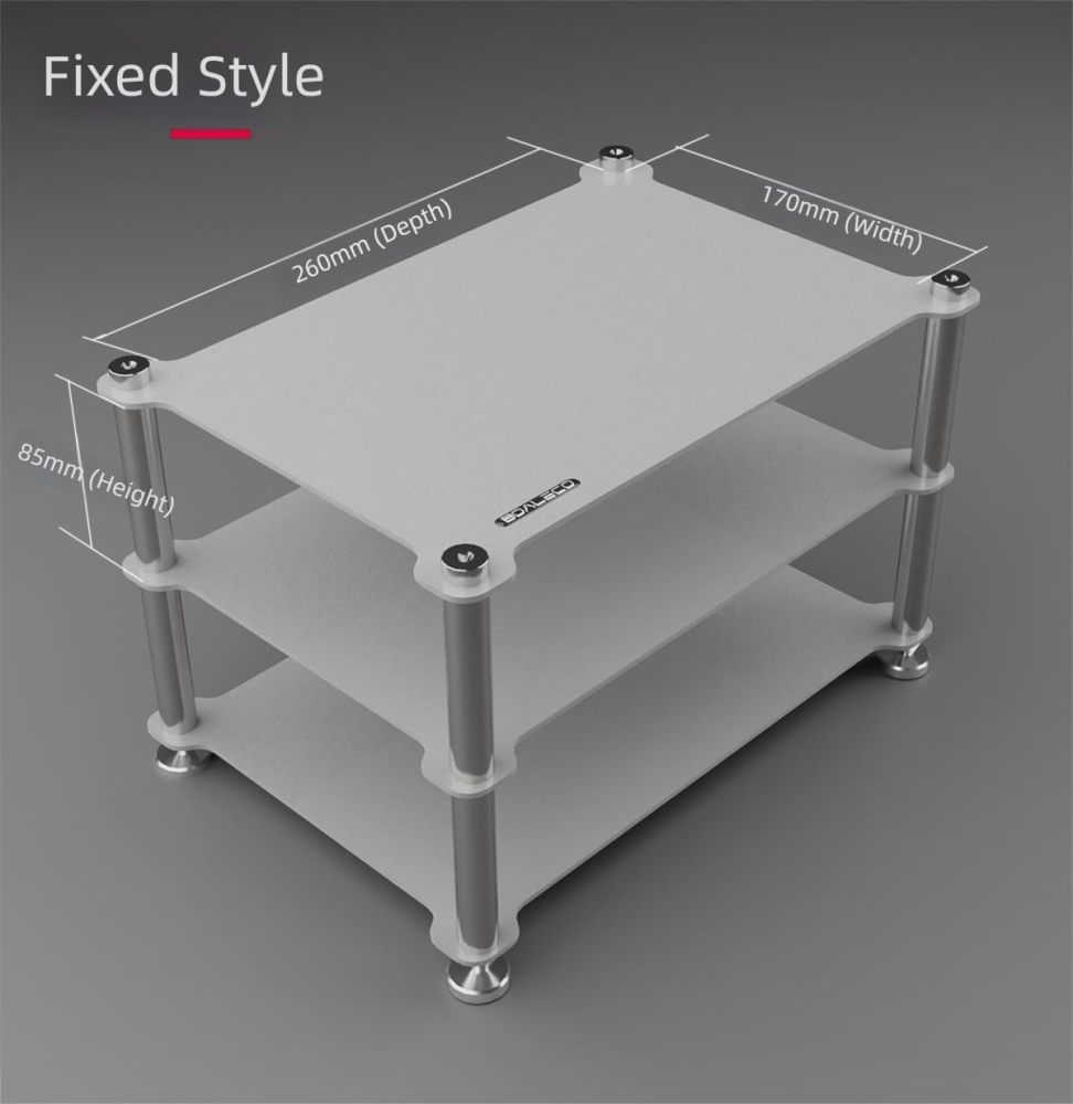 BOALECO FX2 Audiophile Audio Rack, 3-Tier Desktop HiFi Isolation Stand with Solid Aluminum Pillars, Modular Equipment Shelf for Amplifiers, DACs, and Preamps