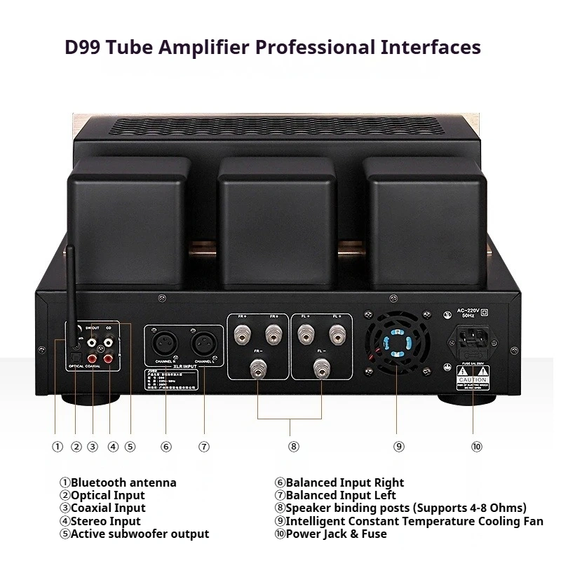 280W*2 KT88 Tube Amplifier Class A Push-Pull JUED D99 HiFi Audiophile FET Power Amp BT 5.1 LDAC USB XLR Integrated Amplifier