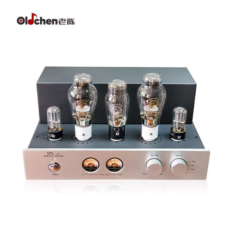 Oldchen 300B Tube Amplifier, Single-Ended Class A Integrated Amp, Hand-Wired Point-to-Point, 9W*2, Dual VU Meters, 300B-SE / 6SN7GT / 5U4G Tubes (Silver, Upgrade Version)