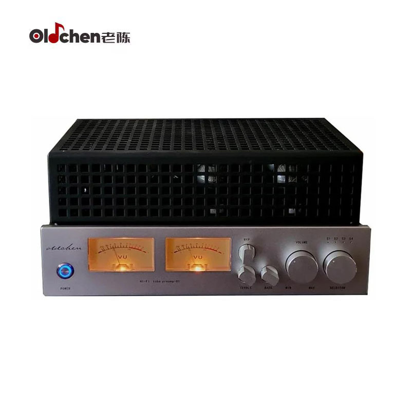 OldChen C1 HI-end 6H8C/CV181-SE Vacuum Tube Pre-Amplifier Bass Adjustment Preamp, Audiophile 5U4C Rectifier Preamp with Dual VU Meters, Ultra-Low Noise (Black, Upgrade)