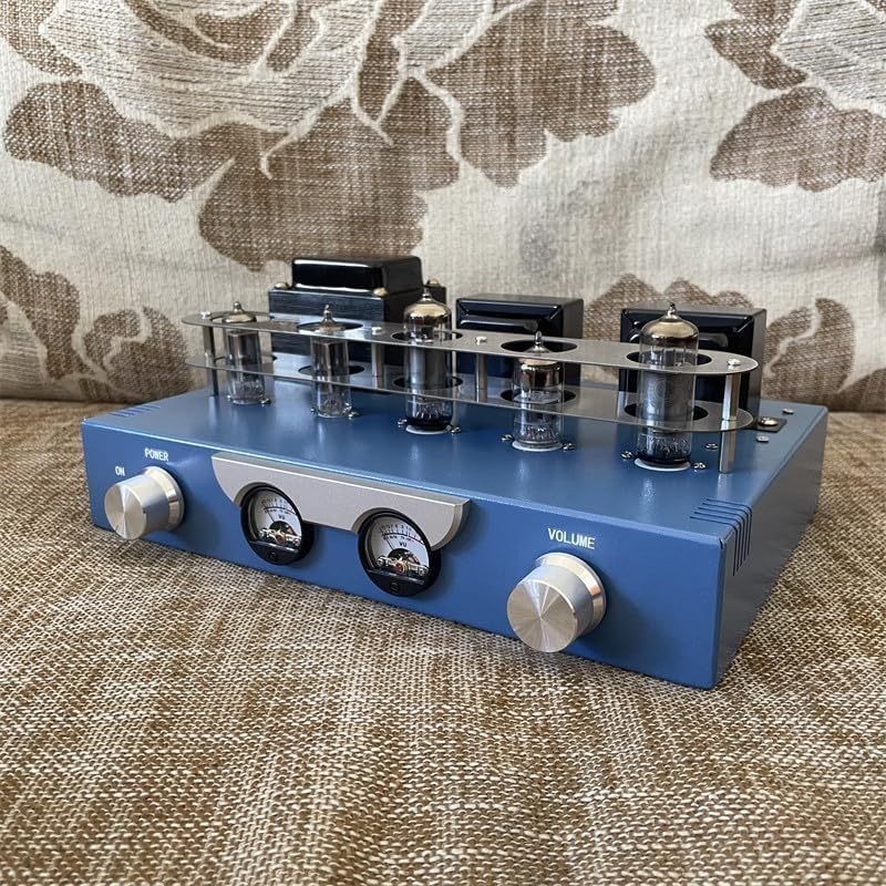 Mini Vacuum Tube Amplifier with Dual Analog VU Meters, Class A Stereo Integrated Amp (6N1 Triode Architecture), Desktop HiFi Audio for Near-Field Office & Bedroom Setup (Blue)