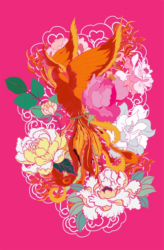 Japanese dragon-pheonix-brocaded carp illustration (4)
