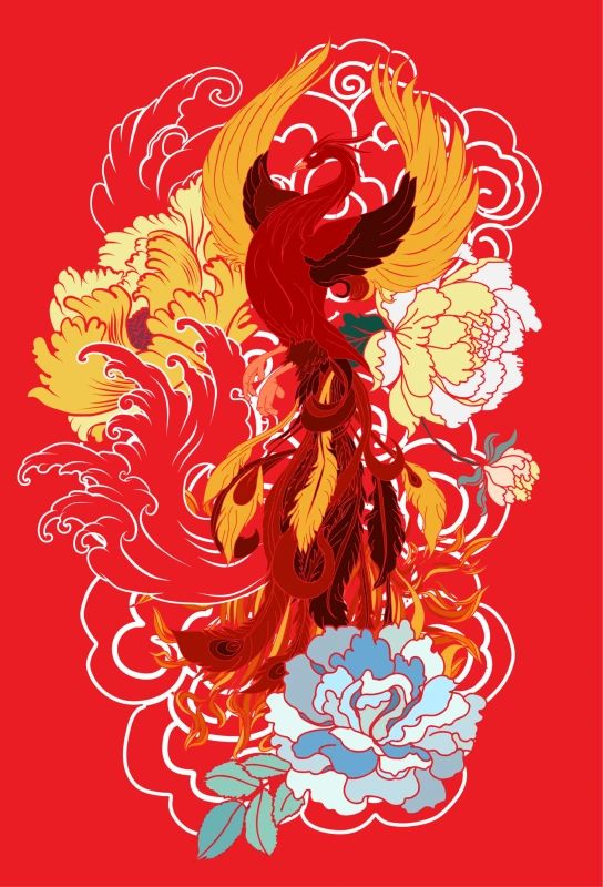 Japanese dragon-pheonix-brocaded carp illustration (2)