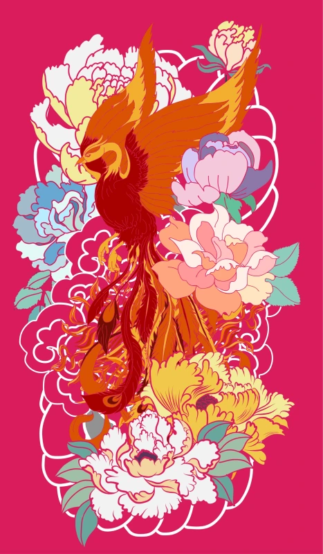 Japanese dragon-pheonix-brocaded carp illustration (3)