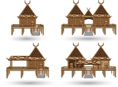 Thatched cottagel and log cabin icon pattern set (12)