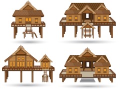 Thatched cottagel and log cabin icon pattern set (13)