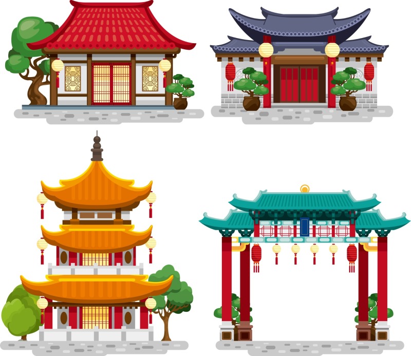 Chinese Style pavilion and memorial archway template pattern (5)