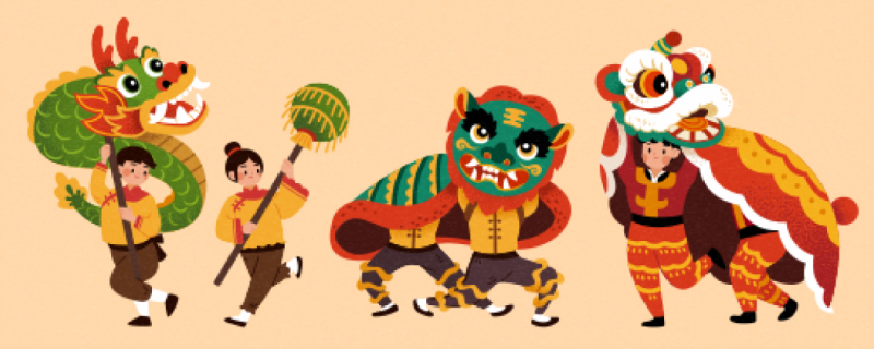 Chinese Style dragon and lion dance  pattern (12)