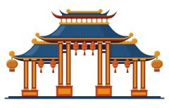 Chinese Style pavilion and memorial archway template pattern (37)