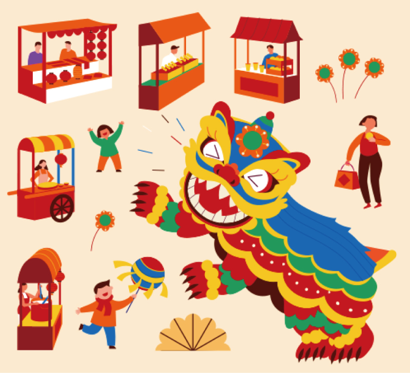 Chinese Style dragon and lion dance  pattern (7)