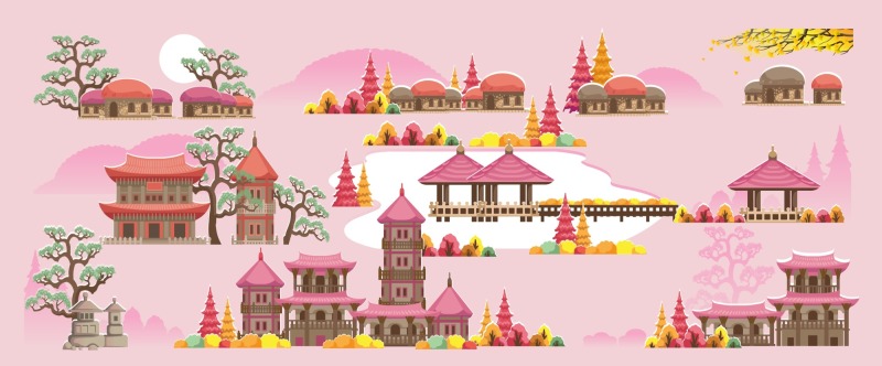 Chinese Style pavilion and memorial archway template pattern (1)