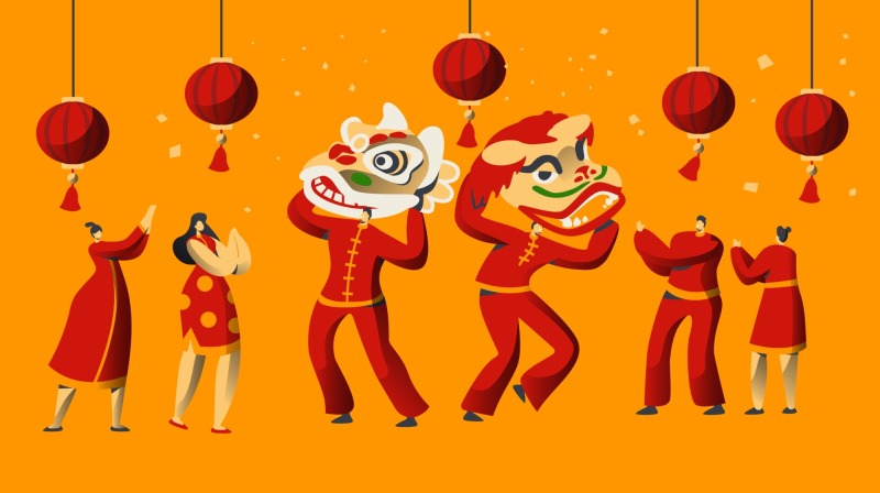 Chinese Style dragon and lion dance  pattern (16)