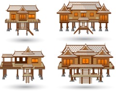 Thatched cottagel and log cabin icon pattern set (3)
