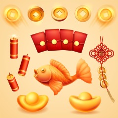 Chinese Style gold ingot and gold coin template pattern (6)