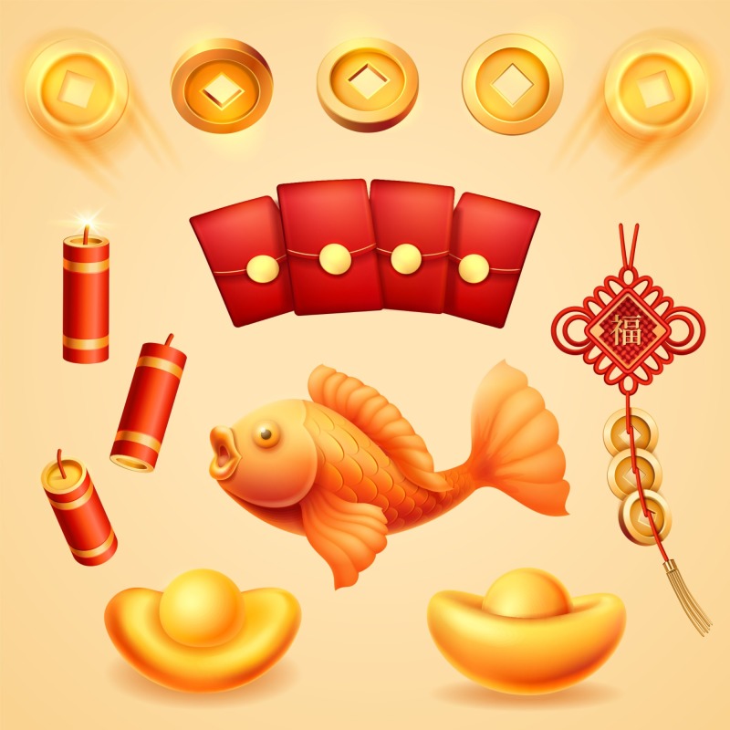Chinese Style gold ingot and gold coin template pattern (6)