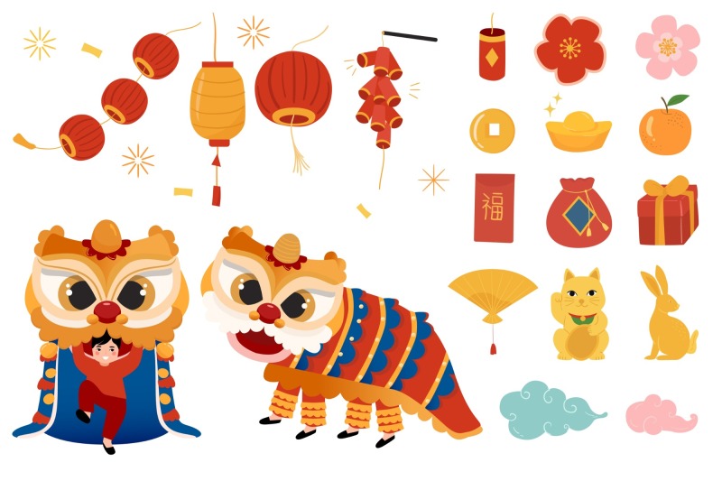 Chinese Style dragon and lion dance  pattern (18)