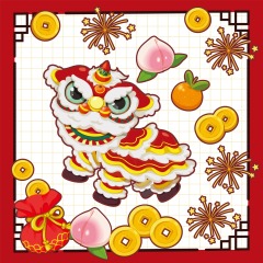 Chinese Style dragon and lion dance  pattern (1)