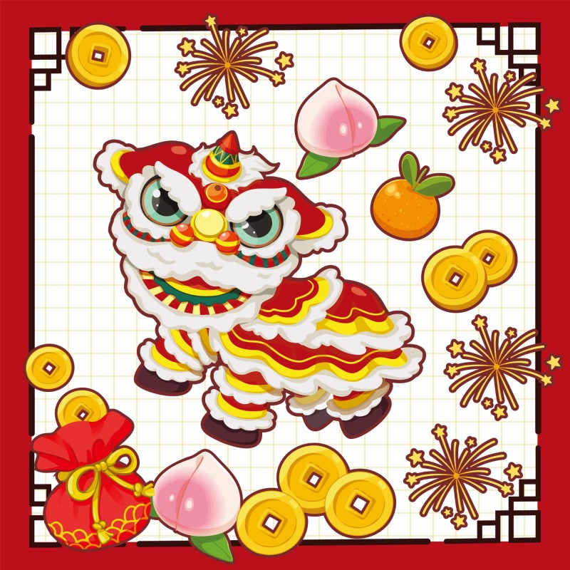 Chinese Style dragon and lion dance  pattern (1)
