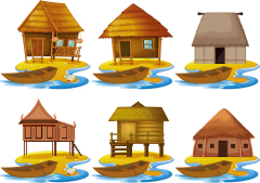 Thatched cottagel and log cabin icon pattern set (5)