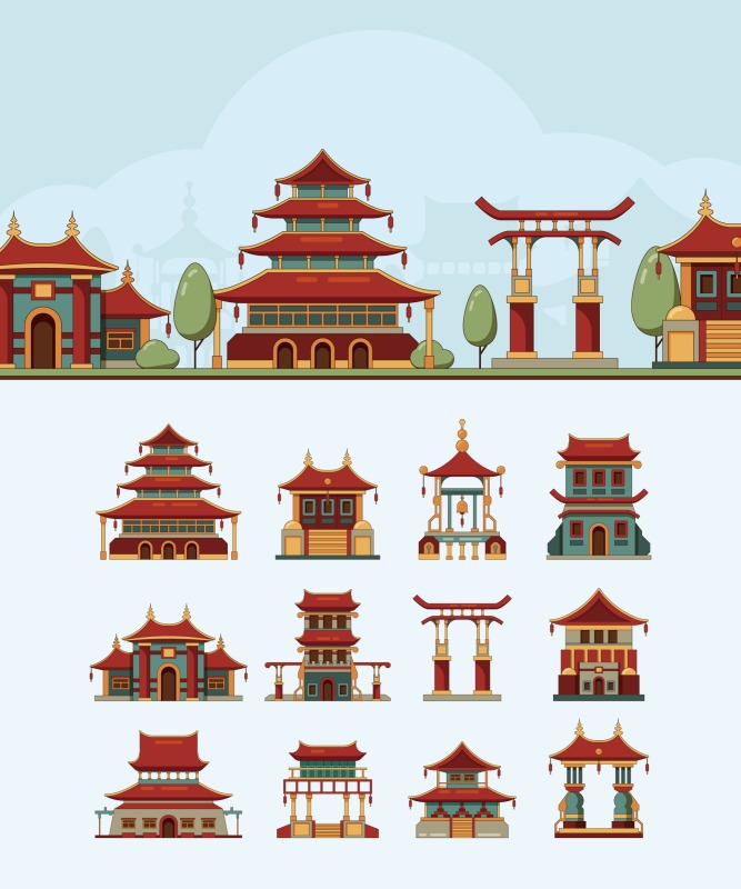 Chinese Style pavilion and memorial archway template pattern (34)