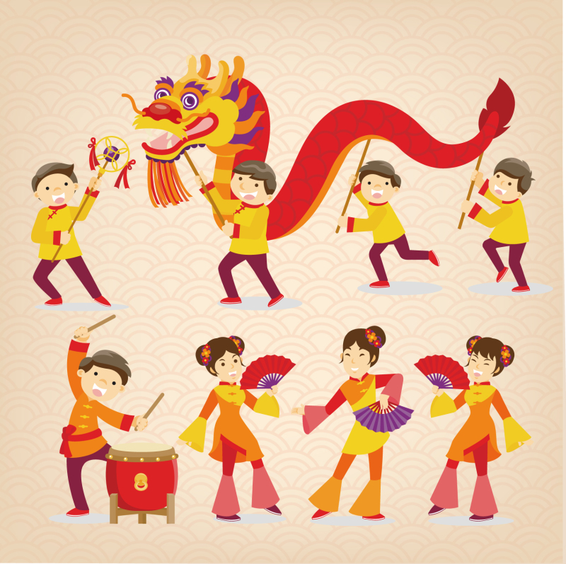 Chinese Style dragon and lion dance  pattern (17)