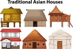 Thatched cottagel and log cabin icon pattern set (8)