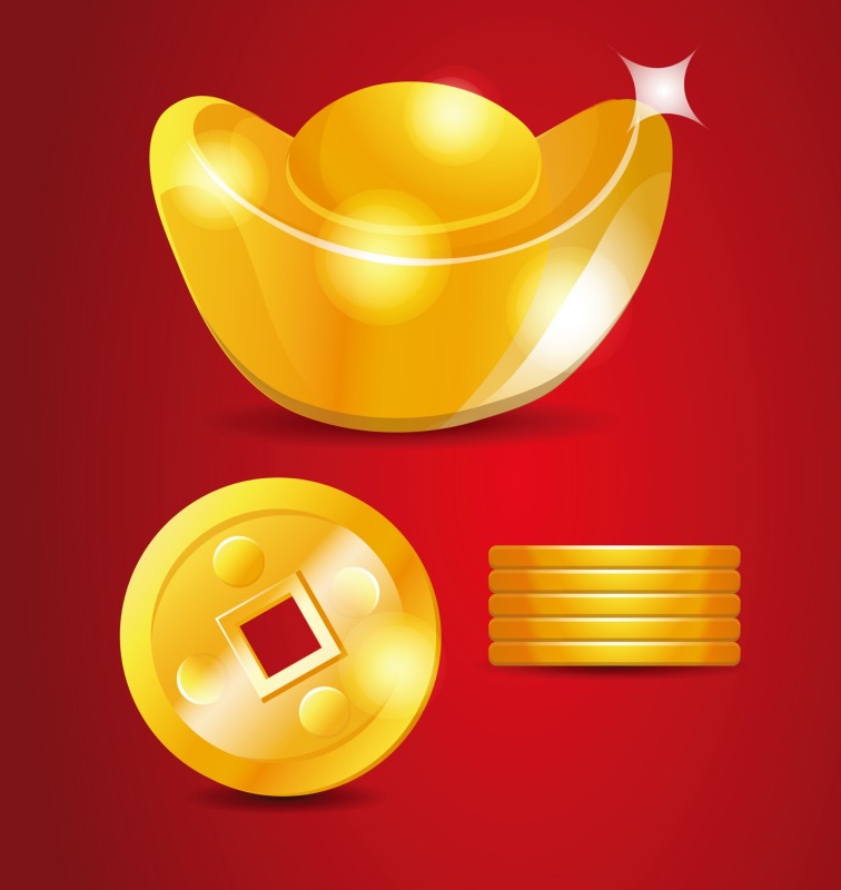 Chinese Style gold ingot and gold coin template pattern (2)