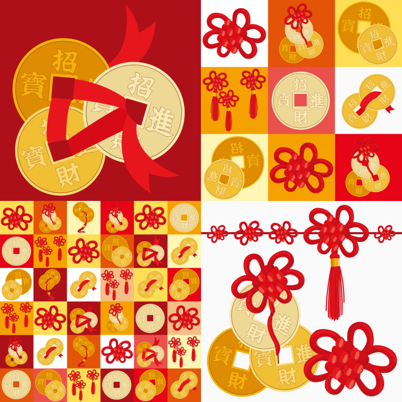 Chinese Style gold ingot and gold coin template pattern (1)