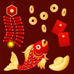 Chinese Style gold ingot and gold coin template pattern (4)