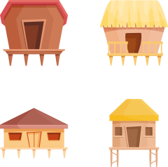 Thatched cottagel and log cabin icon pattern set (19)