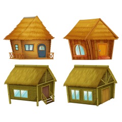 Thatched cottagel and log cabin icon pattern set (16)