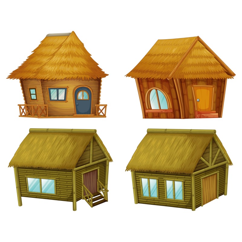 Thatched cottagel and log cabin icon pattern set (16)