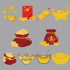Chinese Style gold ingot and gold coin template pattern (5)