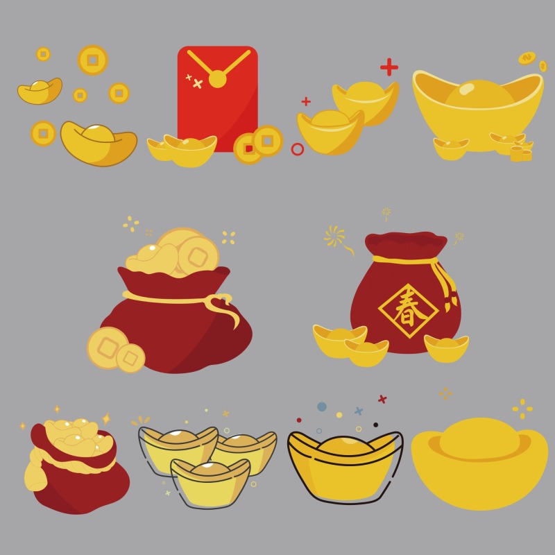 Chinese Style gold ingot and gold coin template pattern (5)