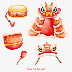 Chinese Style dragon and lion dance  pattern (2)