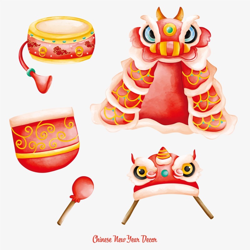 Chinese Style dragon and lion dance  pattern (2)