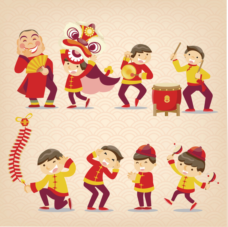 Chinese Style dragon and lion dance  pattern (13)
