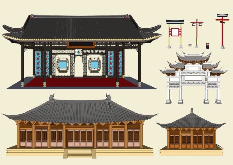 Chinese Style pavilion and memorial archway template pattern (10)