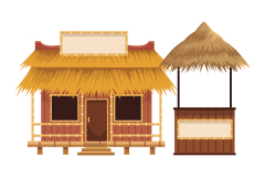 Thatched cottagel and log cabin icon pattern set (14)