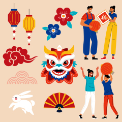 Chinese Style dragon and lion dance  pattern (6)