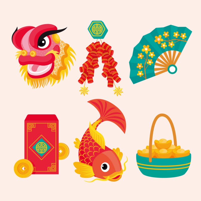 Chinese Style dragon and lion dance  pattern (8)