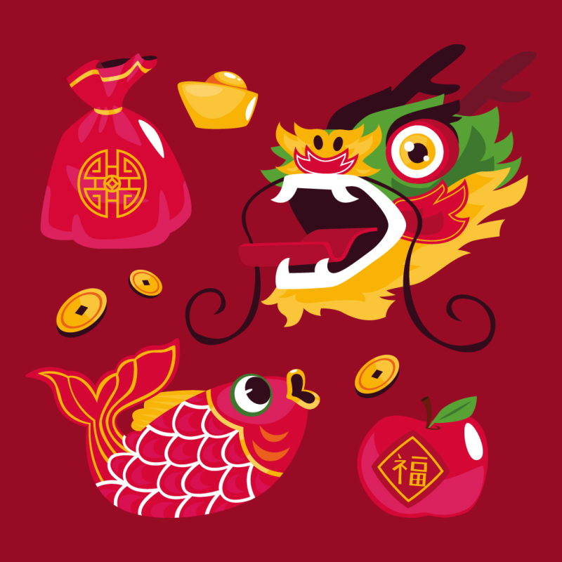 Chinese Style dragon and lion dance  pattern (4)