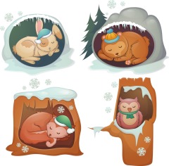 Tree hole and animals icon pattern set (6)