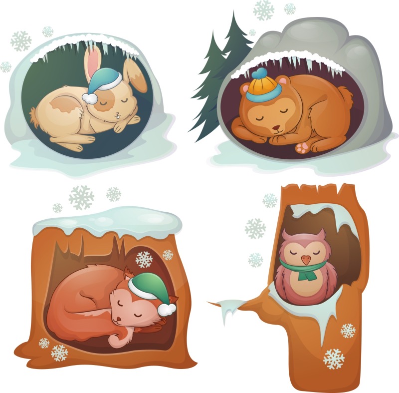 Tree hole and animals icon pattern set (6)
