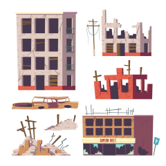 Dilapidated house icon pattern set (5)