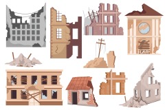 Dilapidated house icon pattern set (19)