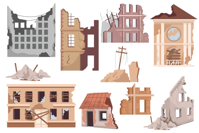 Dilapidated house icon pattern set (19)