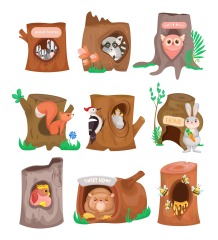 Tree hole and animals icon pattern set (27)